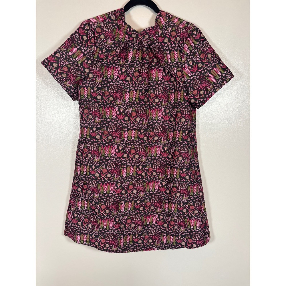 THML Womens Floral Bow Back Shift Dress Pink Green Black Short Sleeve‎ Mini M